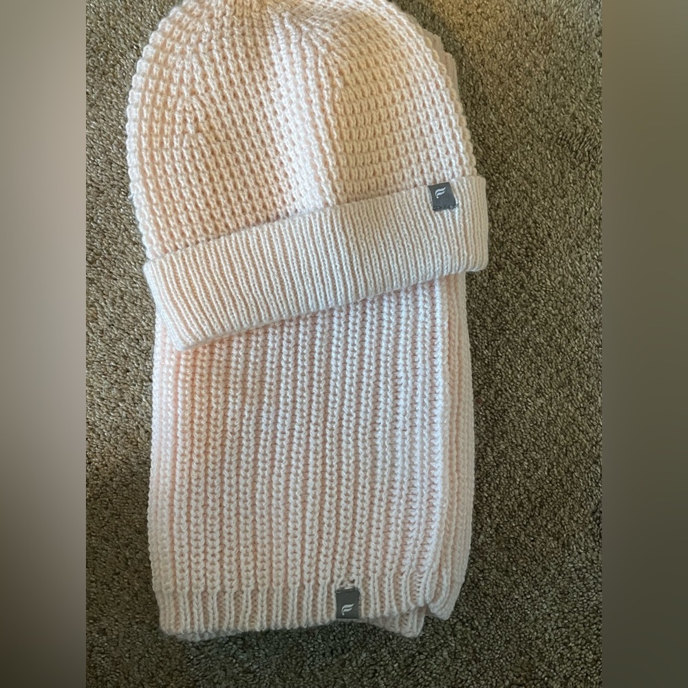 NWOT Light Pink Knit Beanie and Infinity Scarf Set